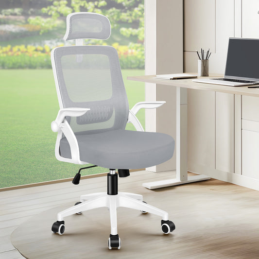 ELFORDSON Mesh Office Chair Seat Tilt Fabric Gaming Racing Computer Light Grey