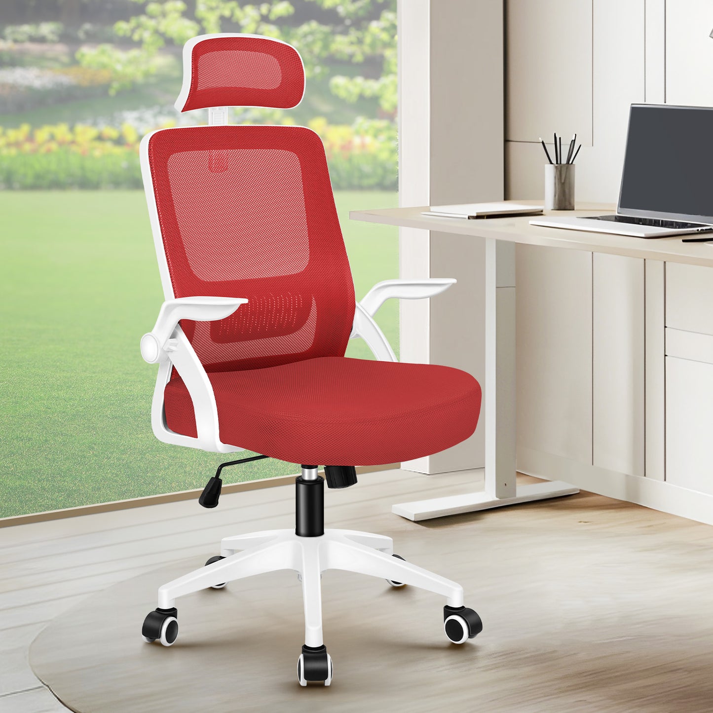 ELFORDSON Mesh Office Chair Executive Fabric Seat Tilt Computer Red