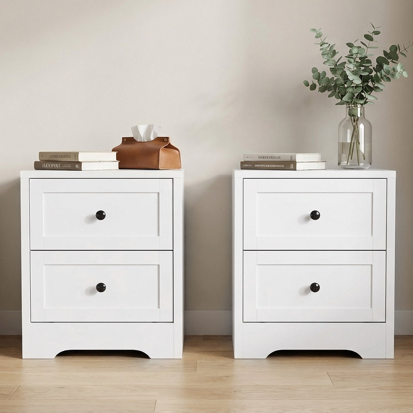 ELFORDSON Bedside Table 2 Drawers Wooden Storage Cabinet Chest Shelf Nightstand