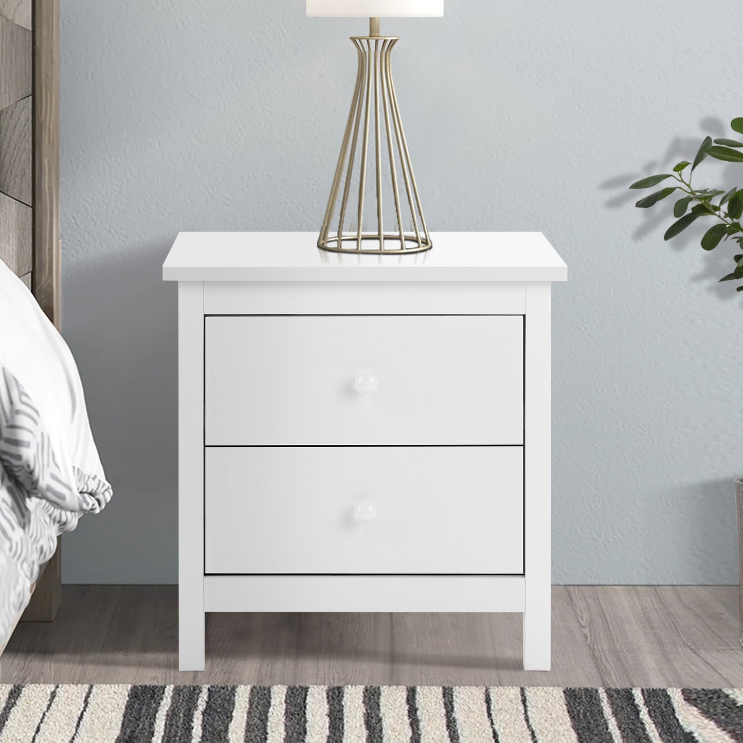 ELFORDSON Bedside Table Hamptons Nightstand Storage Side End 2 Drawers White