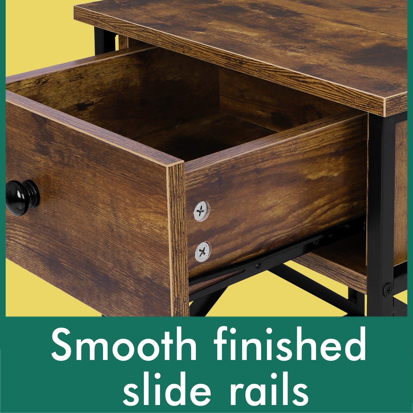 ELFORDSON Bedside Table Retro Wooden Nightstand Storage Side Cabinet, Rustic Brown