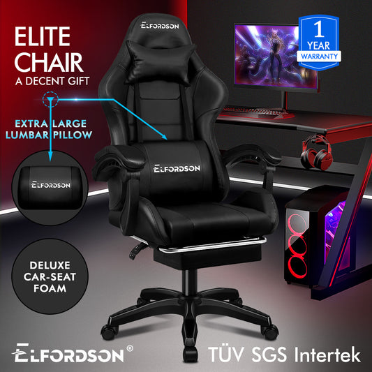 ELFORDSON Gaming Chair with Extra Large Lumbar Support, Black