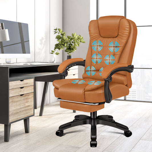 ELFORDSON Office Chair with 8-Point Massage and Heat Function, Brown