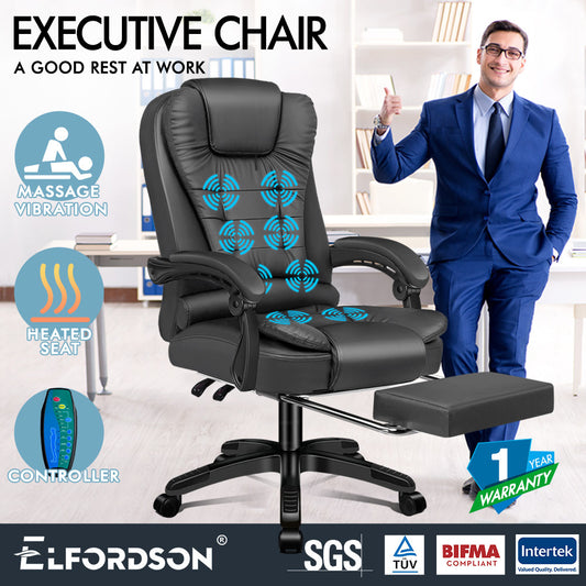 ELFORDSON Office Chair with 8-Point Massage and Heat Function, Grey
