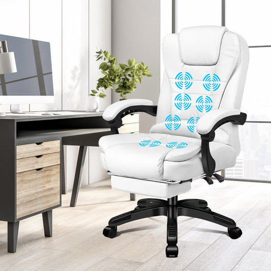 ELFORDSON Office Chair with 8-Point Massage and Heat Function, White