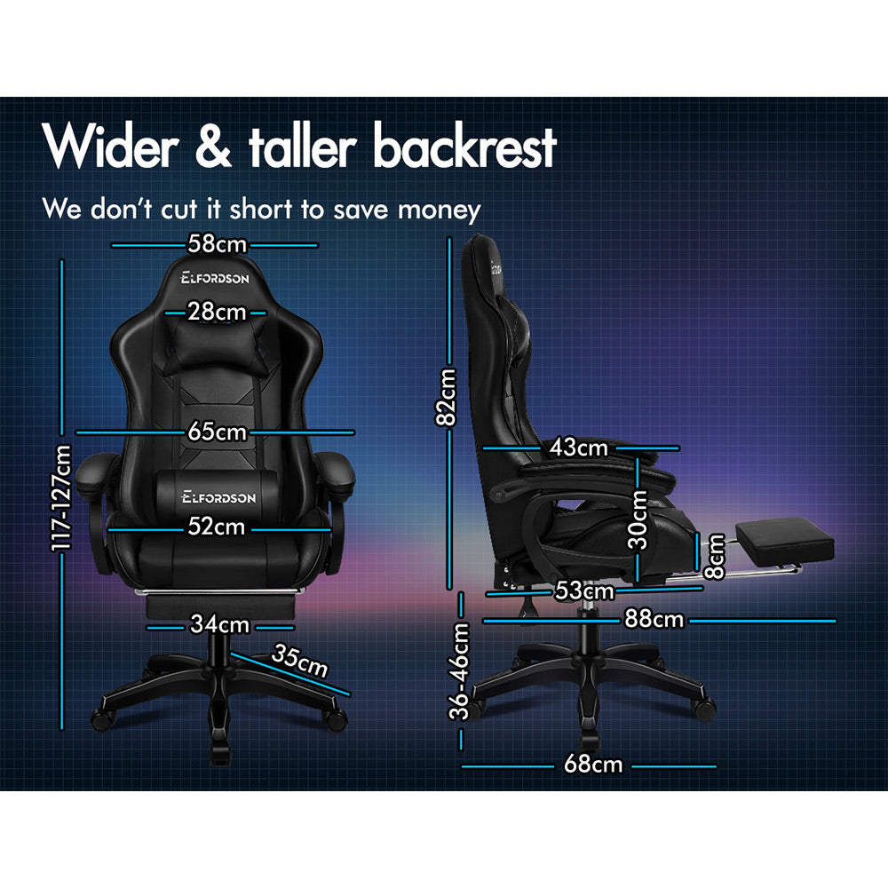 ELFORDSON Gaming Chair Lumbar Massage with Footrest, Black