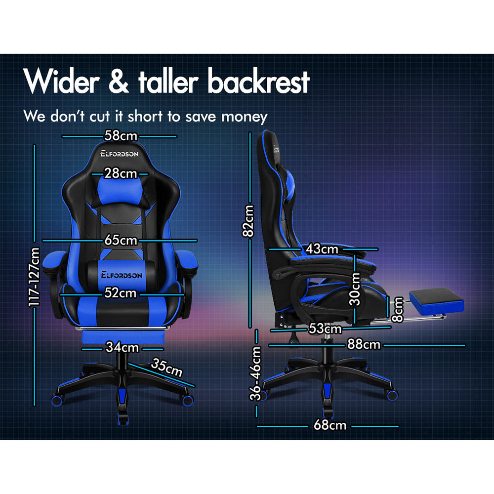 ELFORDSON Gaming Chair Lumbar Massage with Footrest, Blue & Black