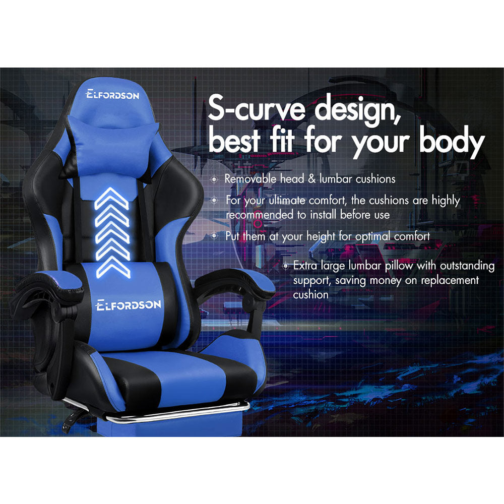 ELFORDSON Gaming Chair with Extra Large Lumbar Support, Blue