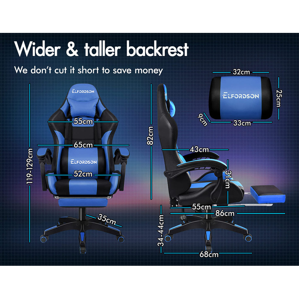 ELFORDSON Gaming Chair with Extra Large Lumbar Support, Blue