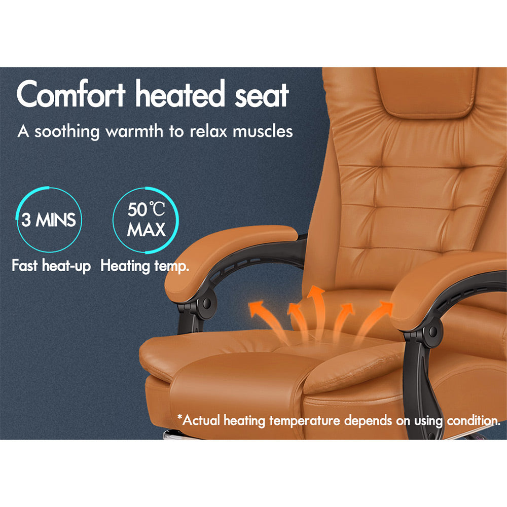 ELFORDSON Office Chair with 8-Point Massage and Heat Function, Brown