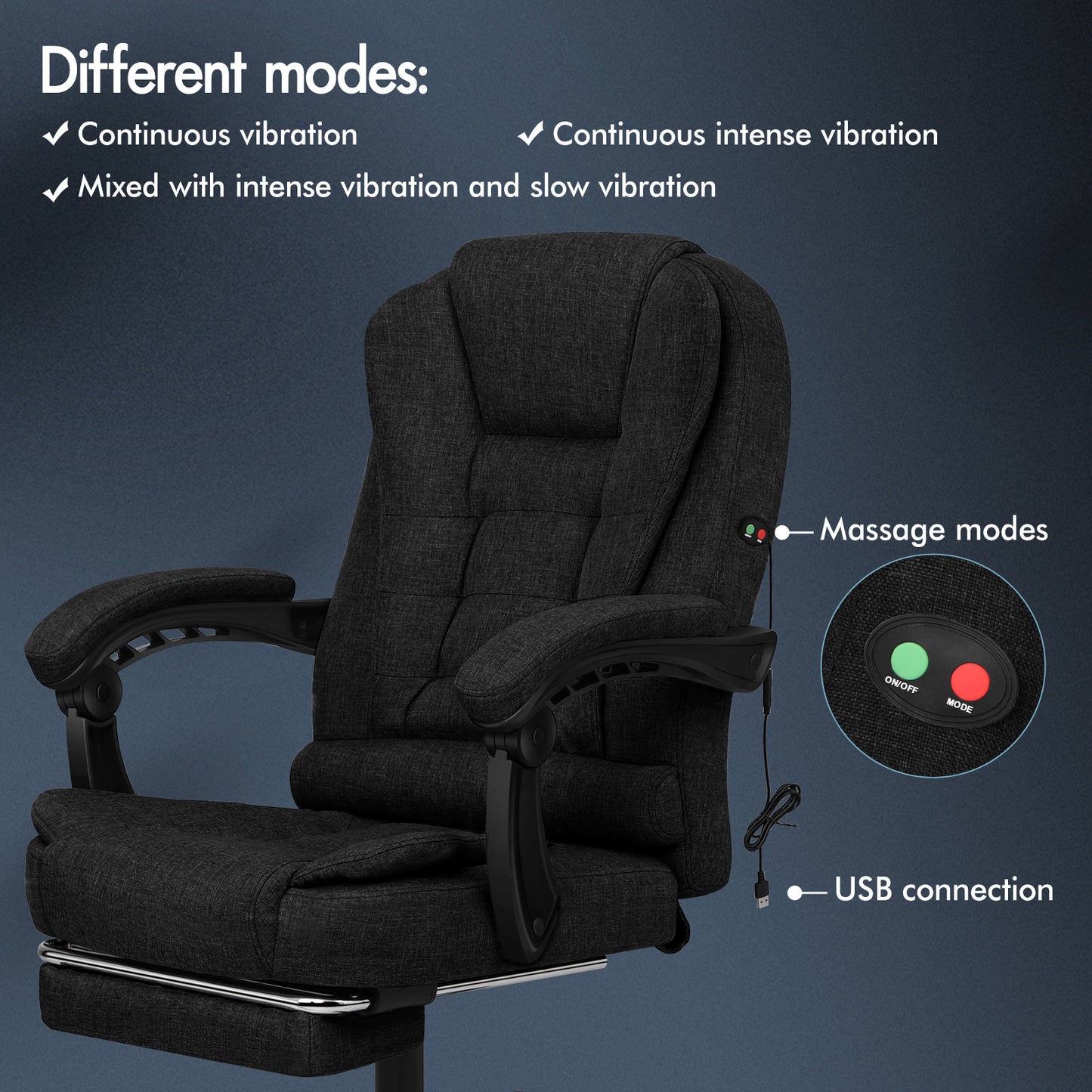 ELFORDSON Massage Office Chair with Footrest Executive Gaming Seat Breathable Fabric Upholstery, Black