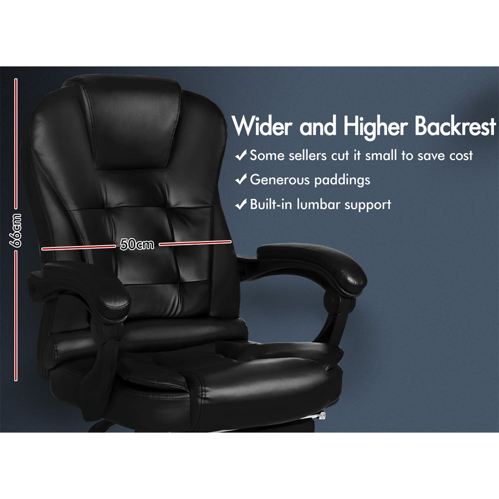 ELFORDSON Massage Office Chair with Footrest Executive Gaming Seat Leather Black