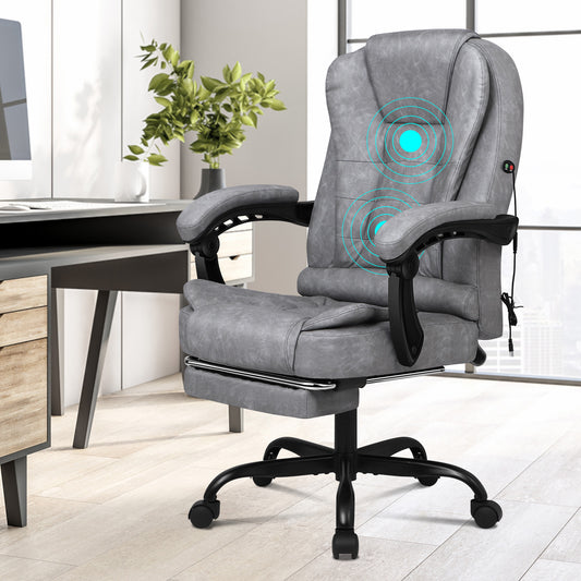 ELFORDSON Massage Office Chair with Footrest Executive Gaming Seat Upgraded Pull-up PU Leather, Vintage Grey