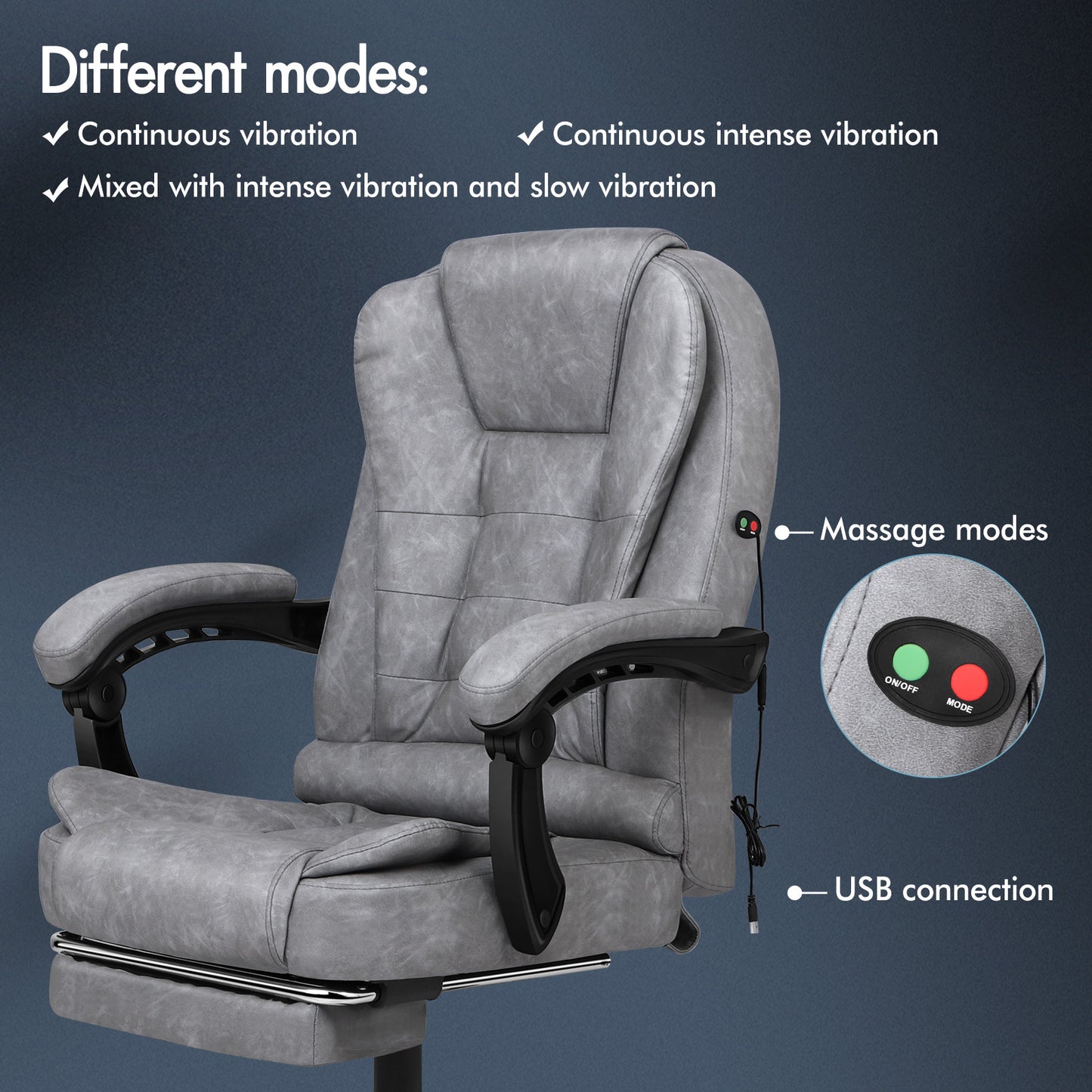 ELFORDSON Massage Office Chair with Footrest Executive Gaming Seat Upgraded Pull-up PU Leather, Vintage Grey