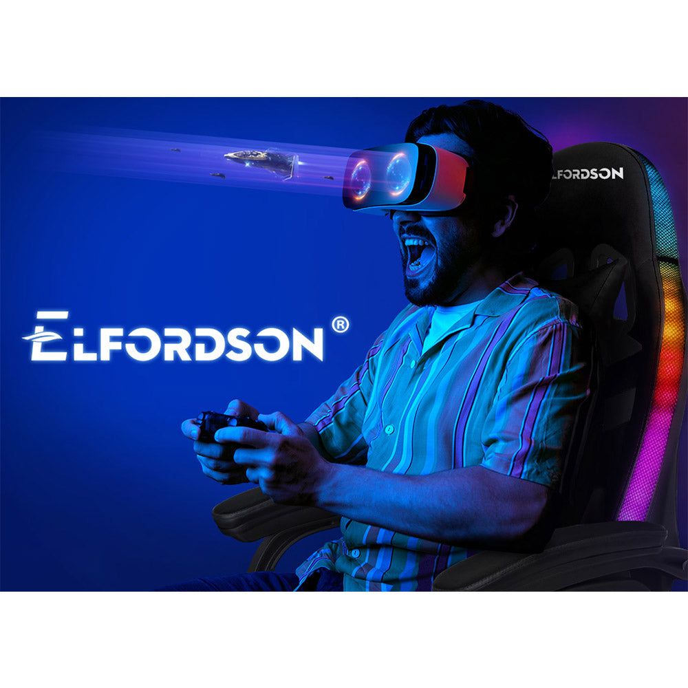 ELFORDSON Gaming Chair with RGB LED Light 8-Point Massage, Black